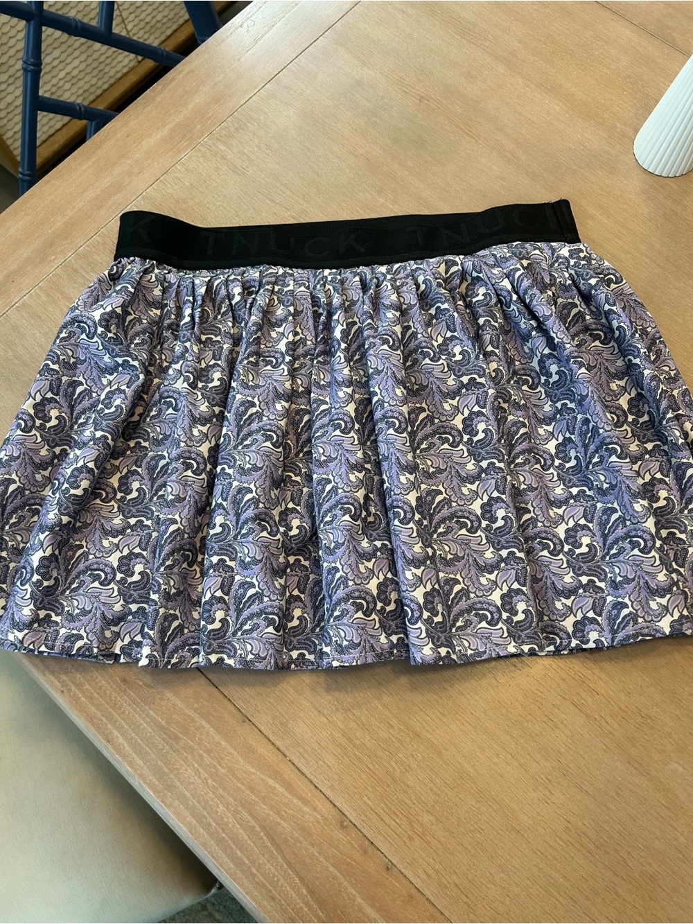 Tuckernuck Paisley Pleated Mini Skirt with Black Elastic Waistband - Purple